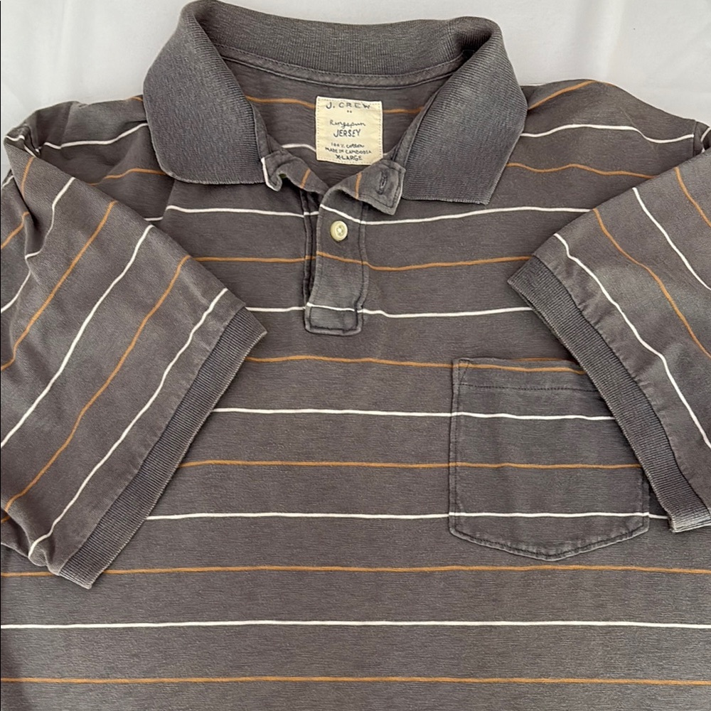 J. Crew Gray Polo with Orange and White Stripes